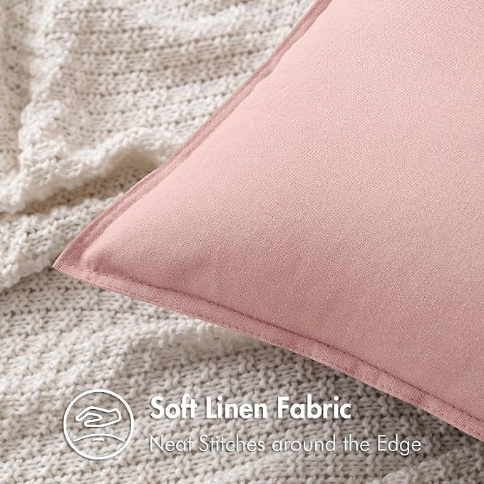 MIULEE Pack of 2 Decorative Linen Pillow Covers 24x24 Inch Light Pink | Boho Farmhouse Modern Soft Accent Euro Shams Throw Pillows for Bed Neutral Cushion Covers Sofa Couch Living Room Home Decor