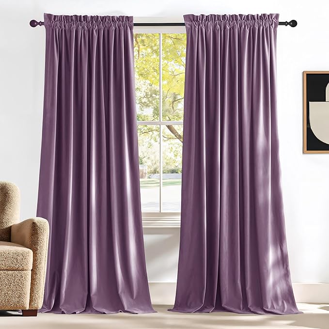 NICETOWN Lavender Purple Velvet Curtains 84 inches Long for Office Studio Office Infant, Thick and Smooth Classical Elegant Room Darkening Home Decor Window Treatments, 2 Pieces, 52" W by 84" L