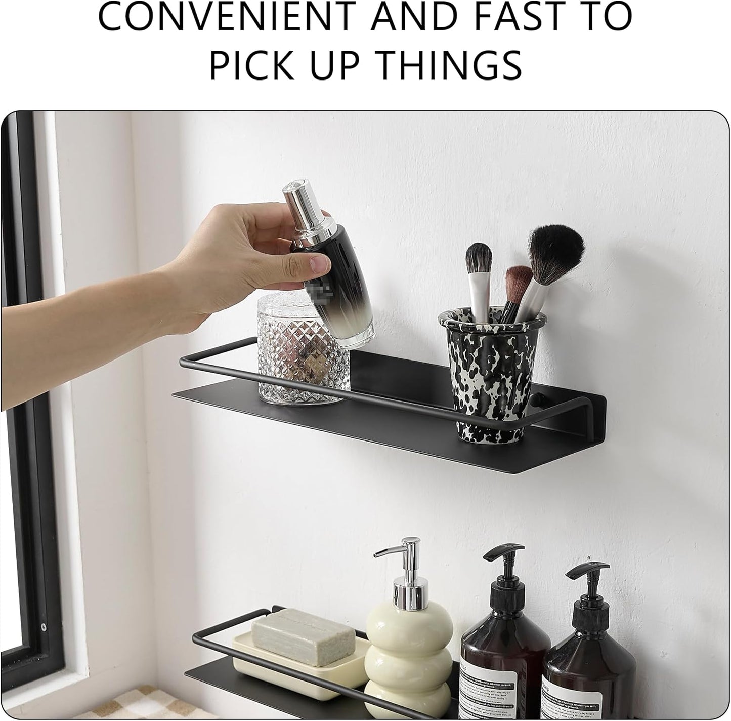 JOOM Metal Wall Floating Shelf - Metal Wall Shelf, Black Floating Shelf, Small Bathroom Shelf, (Black, 8Inch)