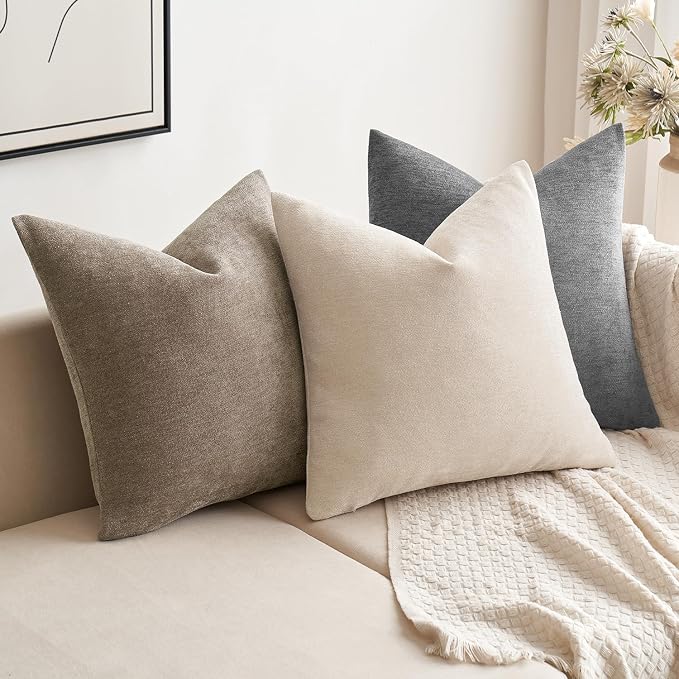 MIULEE Pack of 2 Cream Decorative Pillow Covers 18x18 Inch | Soft Chenille Couch Throw Pillows Farmhouse Cushion Covers for Home Decor Sofa Bedroom Living Room