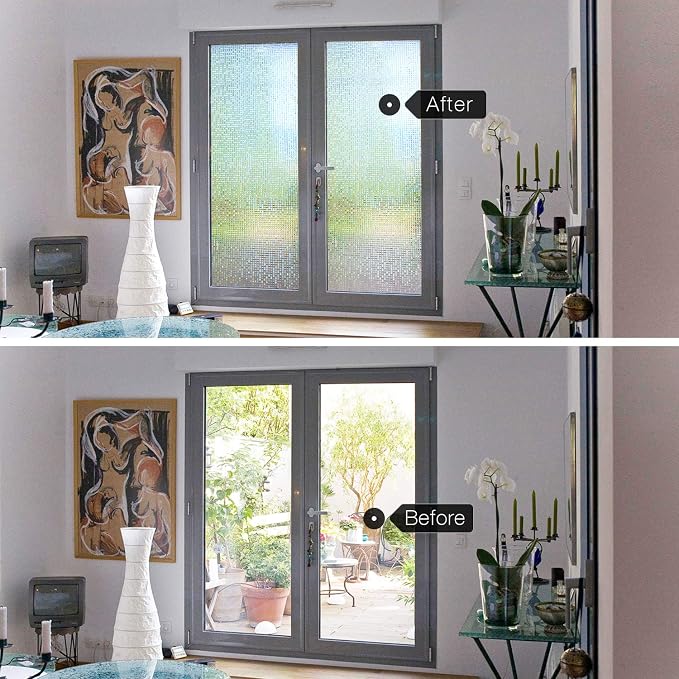HIDBEA 3D Decorative Window Privacy Film Non-Adhesive Heat Control UV Blocking Static Cling Removable Vinyl Glass Tint for Home and Office, 17.5" x 118" (44.5 x 300 cm)