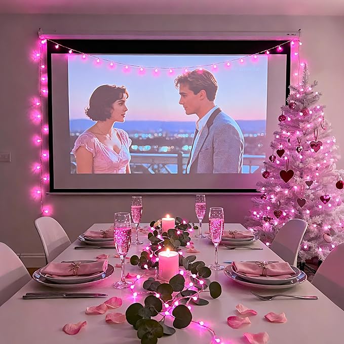 JMEXSUSS 33 ft 100 LED Globe Pink Christmas String Lights Indoor | 8 Mode Pink Lights Plug in, Fairy Pink String Lights with Remote for Bedroom Girl Room Anniversary Party Valentines Day