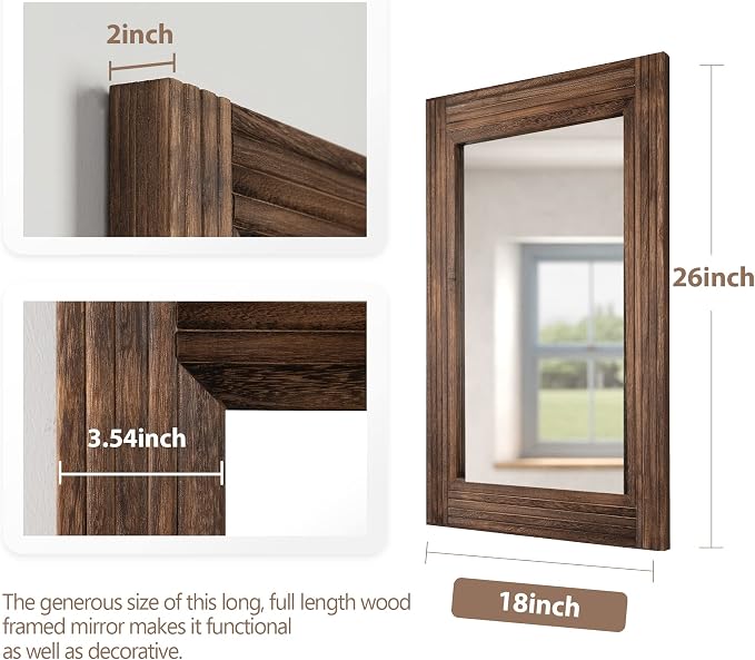 YOSHOOT Hand-Made Wooden Spliced Wall Mirror for Bathroom, Rustic Farmhouse Vanity Mirror, Décor Wall Art, Solid Wood Frame, Vertical or Horizontal Hanging