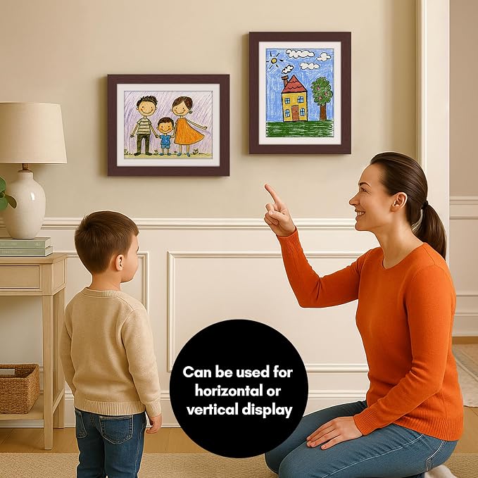 Americanflat Kids Artwork Frame Changeable (Mahogany) - Magnetic Door Holds 100 Art Pieces - 8.5x11 Letter Size Display with Mat or 10x12.5 Without Mat - My Mini Masterpiece