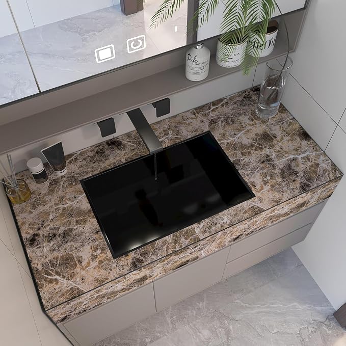 BAYYA Extra Wide Marble Granite Peel and Stick Wallpaper Brown Thicken Waterproof Self-Adhesive 31.5x354inch Dark Countertop Contact Paper for Kitchen Bathroom DIY Wall Stickers Marble Vinyl Wrap