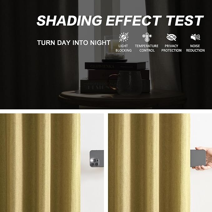 DUALIFE Mustard Yellow Pinch Pleated Blackout Curtains 84 Inches Long, Back Tab with Hooks, Linen Full Black Out Thermal Insulated Track Curtain for Bedroom Living Room,40 W x 84 L, 2 Panels