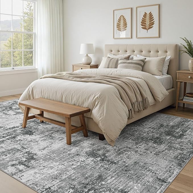 UERMEI 6x9 Area Rug for Living Room - Washable Neutral Modern Abstract Carpet, Non-Slip Soft Large Indoor Floor Rugs for Bedroom Home Office & Under Dining Table Decor, Grey Black
