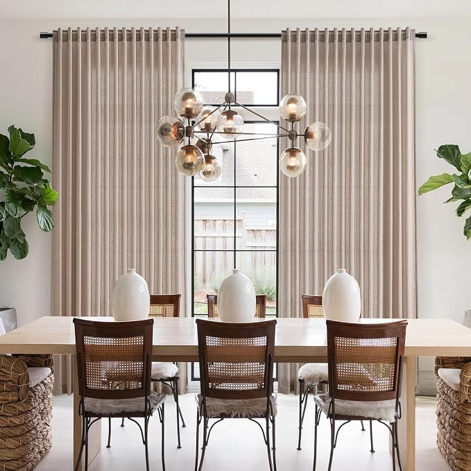 Oatmeal Linen Curtains 84 Inches Long for Bedroom Back Tab Light Filtering Privacy Semi Sheer Curtains Modern Farmhouse Decor Oatmeal Cotton Textured Curtain for Living Room 2 Panels Set 52x84