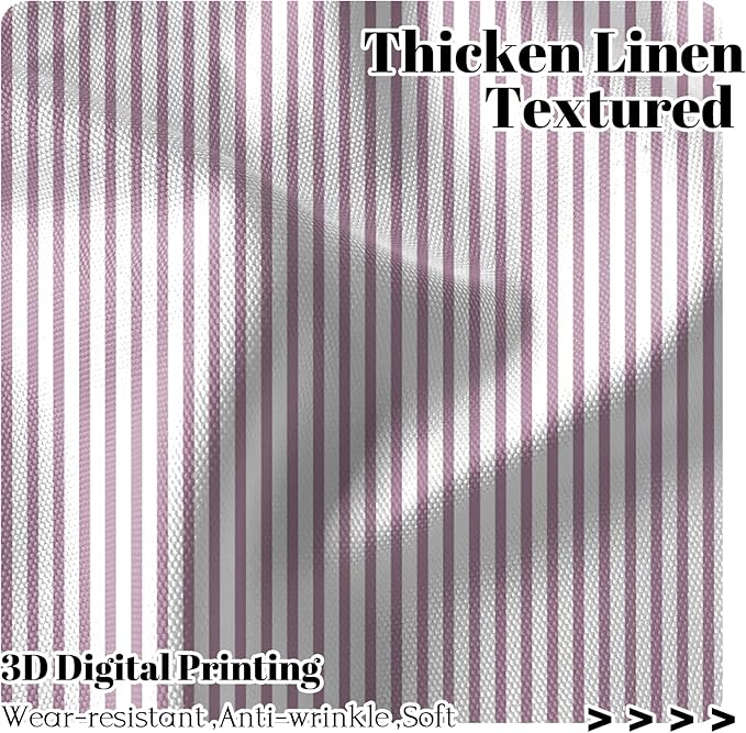Renaiss 42 x 54 Inch Striped Kitchen Curtains for Windows Short Linen Texture Ticking Stripe Tier Curtains Small for Cafe Bathroom Basement Pinstripe Farmhouse Rod Pocket Window Drapes 2 Panels