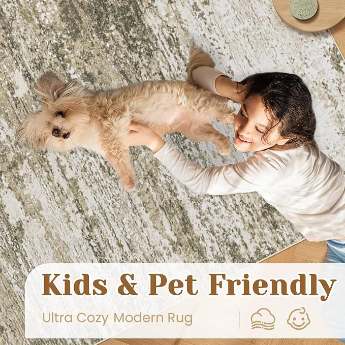 Washable Rug 9x12 Area Rugs for Living Room: Large Neutral Soft Rug Abstract Non Slip Low Pile Modern Carpet for Bedroom Kitchen Nursery Office Dining Room Indoor (Brown, 9'x12')