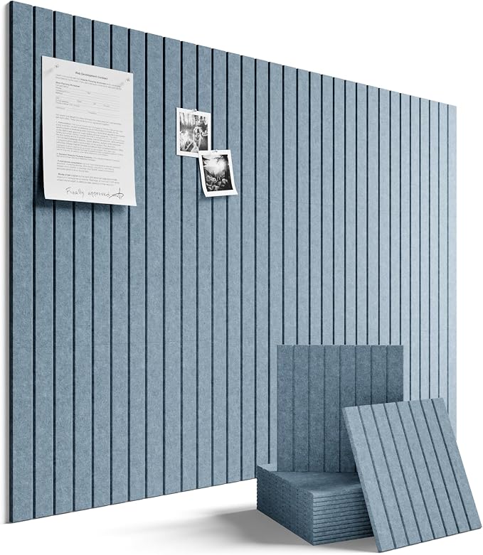 Fluxynara Felt Bulletin Board Tiles Large 48" x 36" Cork Board Alternative-12 Pack with 64 Adhesive Tabs, Felt Board for Office Decor, Push Pin Board Wall Organizer Alternative-Dusty Blue