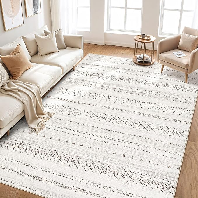 cotiled 6x9 Area Rugs Living Room Rug: Washable Boho Rugs with Non Slip Backing Large Soft Indoor Stain Resistant Carpet for Bedroom Farmhouse Dining Room Lightweight Home Decor Brown