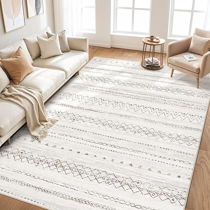cotiled 8x10 Area Rugs Living Room Rug: Washable Boho Rugs with Non Slip Backing Large Soft Indoor Stain Resistant Carpet for Bedroom Farmhouse Dining Room Lightweight Home Decor Brown