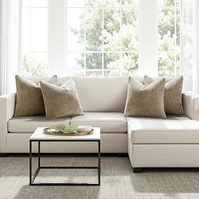 MIULEE Pack of 4 Couch Throw Pillow Covers 20x20 Inch Khaki Soft Decorative Chenille Pillow Covers Farmhouse Accent Cushion Covers for Boho Home Decor Sofa Bedroom Living Room