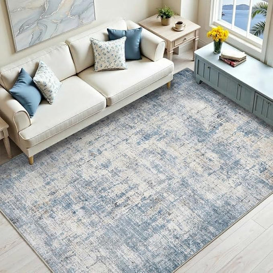 4x6 Area Rugs Washable Living Room Rug-No Slip Soft Carpets Modern Abstract Coastal Indoor Floor Stain Resistant Carpet for Bedroom Dining Room Farmhouse Nursery Home Office Blue