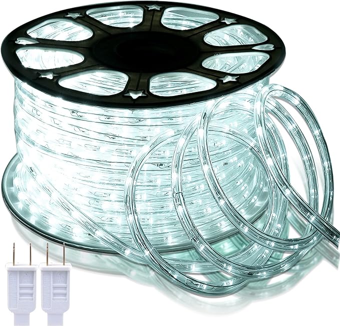 SURNIE LED Rope Lights Outdoor Waterproof: 150FT LED Rope Lighting Dimmable - 110V 6500K Daylight White String Light Tube Cuttable Connectable for Garden Patio Party Indoor Decoration, Not Flat Strip