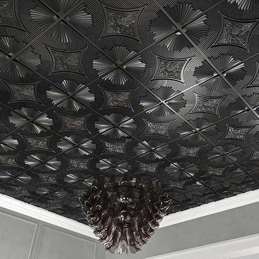 Art3d Drop Ceiling Tiles 24x24 in Black (12-Pack, 48 Sq.ft), 3D Wainscoting Panels Glue Up 2x2