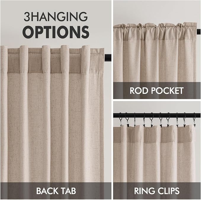 MIULEE Non-See-Through Privacy Linen Curtains 2 Panels, Light Filtering Window Curtains Farn House Textured Back Tab Semi Sheer Drapes for Bedroom Living Room, 52 x 84 Inches Long, Burlywood