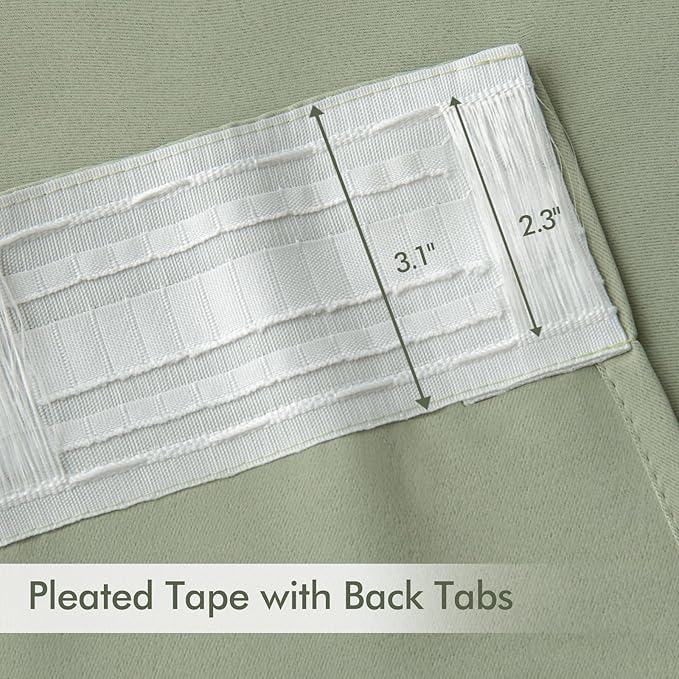 MIULEE Sage Green Back Tab Blackout Curtains 96 Inch Length 2 Panels Set for Living Room Bedroom Privacy, Rod Pocket/Pinch Pleated Thermal Insulated Room Darkening Light Blocking Drapes, W66xL96