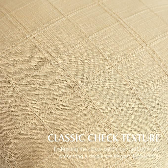 Foindtower Set of 2 Decorative Linen Check Throw Pillow Covers Neutral Farmhouse Vintage Cushion Covers Modern Boho Accent Home Decor for Sofa Chair Couch Bedroom Living Room,18×18 Inch,Light Yellow