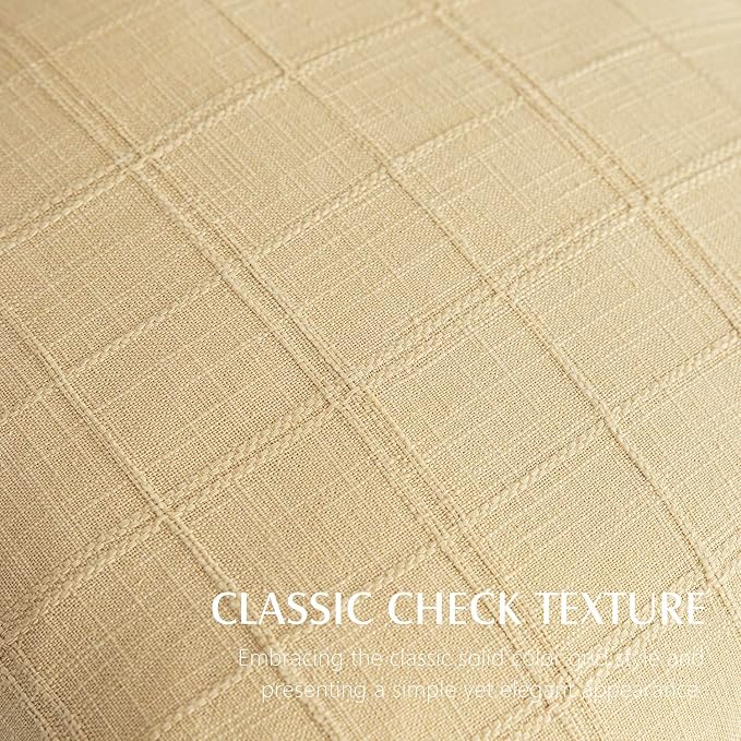 Foindtower Set of 2 Decorative Linen Check Throw Pillow Covers Neutral Farmhouse Vintage Cushion Covers Modern Boho Accent Home Decor for Sofa Chair Couch Bedroom Living Room,20×20 Inch,Light Yellow