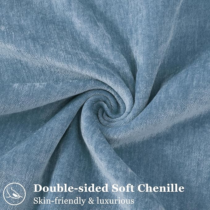 decorUhome Fall Couch Euro Sham Throw Pillow Covers 22x22 Set of 2, Decorative Soft Velvet Modern Cozy Chenille Pillow Cases with Elegant Design for Sofa Bed Living Room Home Decor, Blue Grey