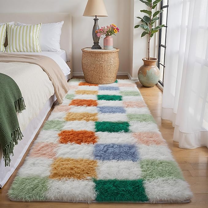 PureCozy 8'x10'+2'x6 Colorful Shag Rug Set of 2 with Runner for Living Room Bedroom Home Aesthetic Decor