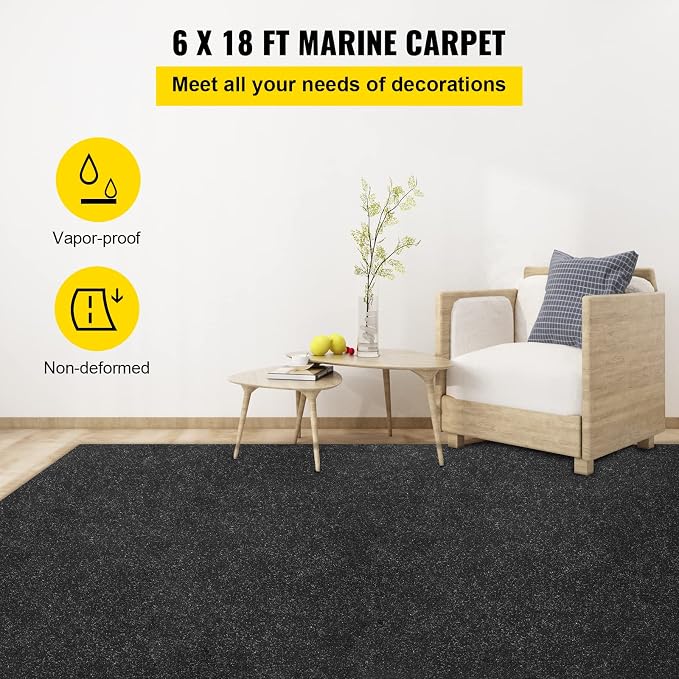 Happybuy 6 ft x 36 ft Charcoal Black Marine Carpet for Boats Waterproof - 0.18" Thick Indoor Outdoor Rug Carpet Roll for Home Patio Porch Deck