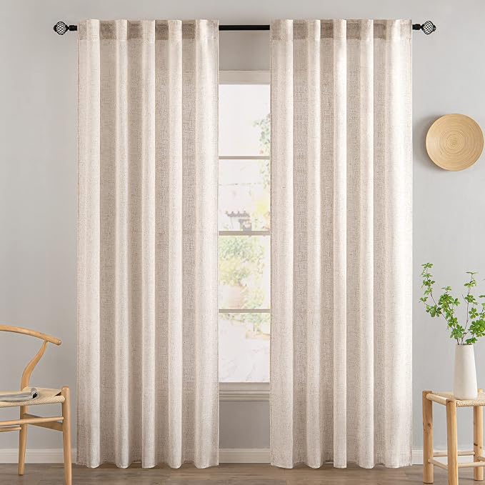 MIULEE Natural White Linen Curtains 78 Inch Length 2 Panels for Bedroom Living Room, Soft Thick Linen Textured Window Drapes Semi Sheer Light Filtering Back Tab Rod Pocket Burlap Look Decor