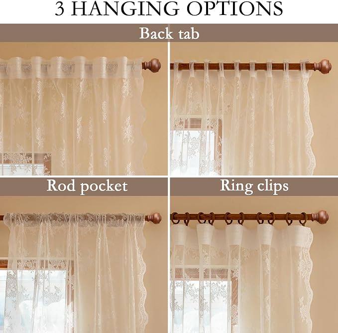 MEETSKY White Lace Curtains 84 Inches Long, Victorian Floral Pattern White Sheer Curtains for Living Room Bedroom Vintage Light Filtering Lace Drapes 2 Panels, Each Panel 50W x 84L