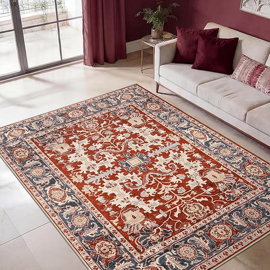 Keen Home Design 48"x72" Rug - Machine Washable Area Rug with Non-Slip Backing, Ideal for Living Room, Dining Room, Bedroom - Vintage, Easy Clean, Durable, Low Pile Rug - (4' x 6')
