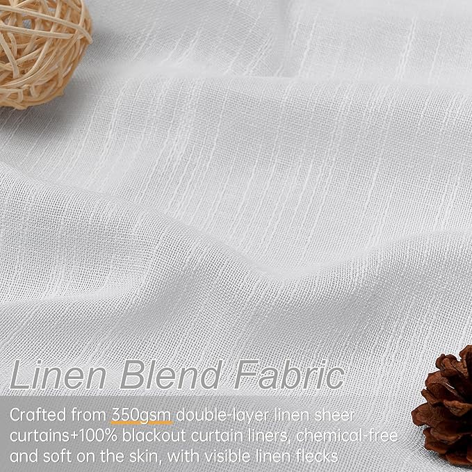 90 Inches Long Blackout White Linen Curtains for Bedroom,Pinch Pleated Insulated Thermal Sound Blocking Curtains,Decorative Elegant Farmhouse Lined Drapes 2 Panels Set for Living Room Sliding Door