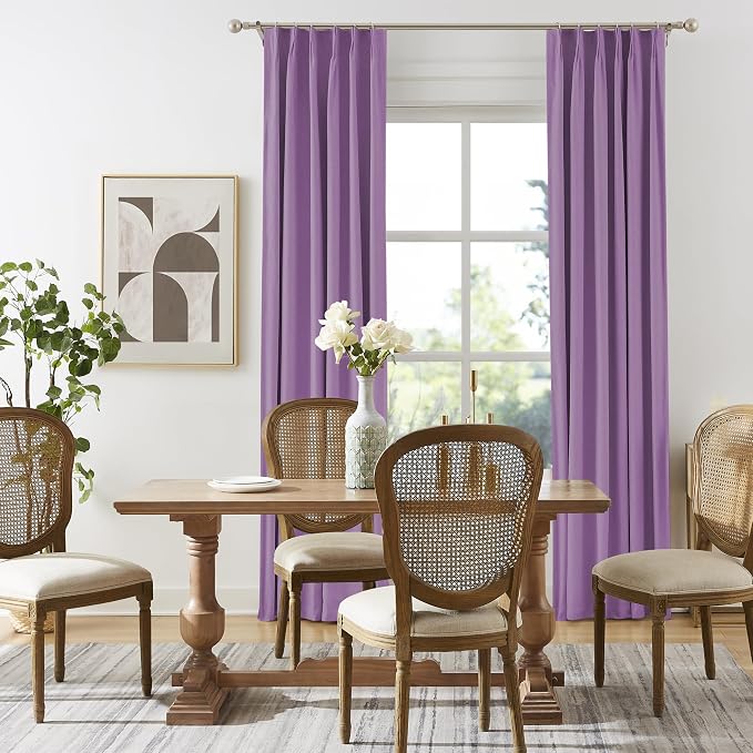 DUALIFE Pinch Pleated Blackout Curtains Purple 2 Panels,Back Tab Ceiling Viral Pleat Hooks Curtain for Track System,Thermal Insulated Drapes for Bedroom Living Room Dining Room,50 Wide x 105 Long