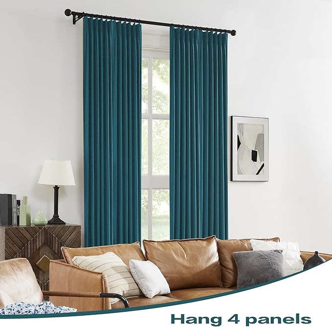 DUALIFE Dark Teal Blue Pinch Pleated Blackout Curtains 84 Inches Long, Back Tab with Hooks, Linen Full Black Out Thermal Insulated Track Curtain for Bedroom Living Room,40 Wx84 L, 2 Panels