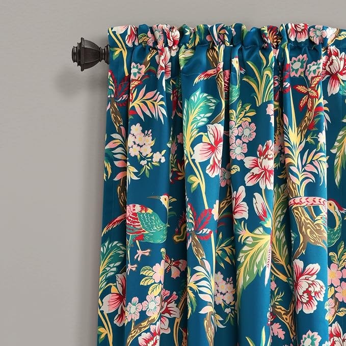 Lush Decor Dolores Light Filtering Window Panels, Pair, 52" W x 84" L, Navy & Multi - Floral Curtains for Bedroom - Vintage Curtains - Coquette Room Decor