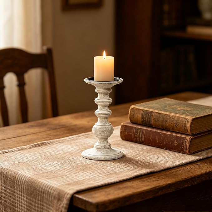 Hosley White Wood Pillar Candle Holder 9 Inch High Ideal Gift for Farmhouse Weddings Special Occasion Spa Aromatherapy Settings Candle Gardens. W1