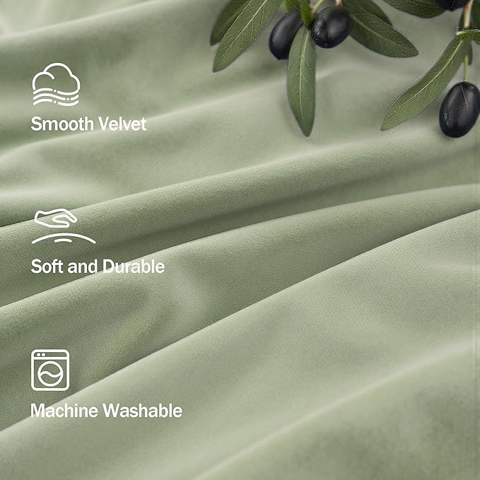 Light Sage Velvet Curtains 108 Inch Long 2 Panel Set for Patio Door Bedroom Darkening Soundproof Sage Green Boho Drapes Thermal Curtain for Winter Insulated Living Room Christmas Decorative 108 Length