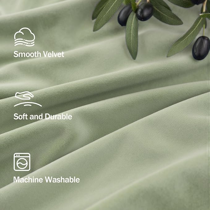 Sage Green Velvet Curtains for Bedroom 84 Inch Length 2 Panels Set Thick Privacy Thermal Insulated Dark Out Room Darkening Light Sage Boho Curtain Drape for Living Room Luxury 84 Long Back Tab Pocket