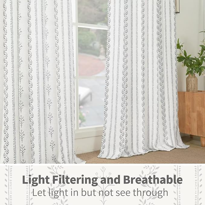 BGment Boho Curtains for Bedroom - Bohemain Grey Semi Sheer Curtains 63 Inch Length Light Filtering Grommet Window Drapes for Farmhouse Living Room, Each 52 Inch Wide, 2 Panels Set