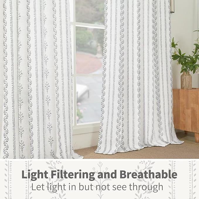 BGment Boho Curtains for Bedroom - Bohemain Grey Semi Sheer Curtains 72 Inch Length Light Filtering Grommet Window Drapes for Farmhouse Living Room, Each 52 Inch Wide, 2 Panels Set