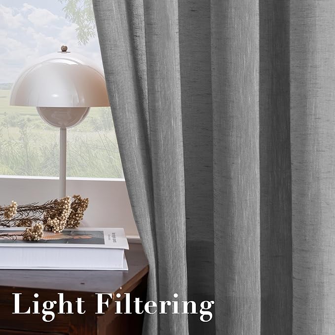 H.VERSAILTEX Linen Curtains Nickel Grommet Natural Linen Semi-Sheer Curtains 2 Panels Privacy Added Premium Soft Rich Material Drapes for Bedroom/Living Room - 52x54 Inch - Charcoal Grey