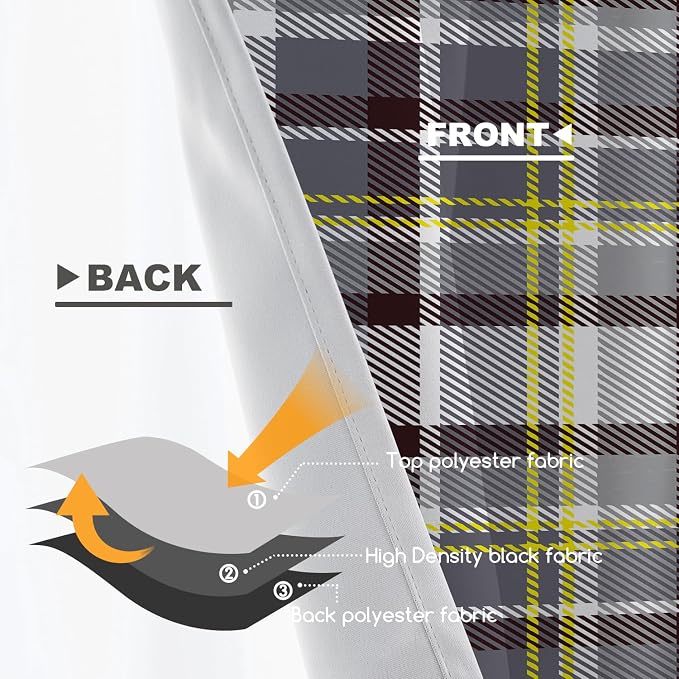 Shrahala Grunge Vintage Art Plaid Blackout Short Curtains for Windows, Tartan Grey Kitchen Valance Thermal Insulated Rod Pocket Window Treatment for Bathroom 2 Pack 52 X 18 in