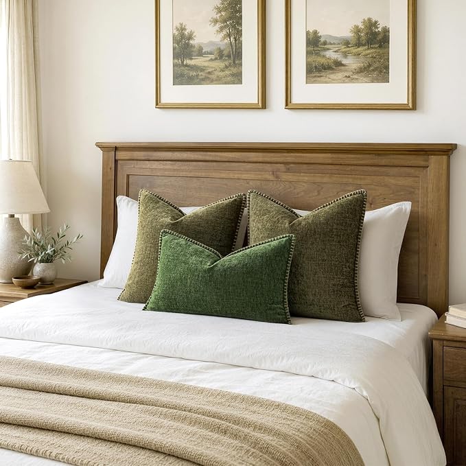 MIULEE Pack of 2 Couch Throw Pillow Covers 16x16 Inch Olive Green Farmhouse Decorative Pillow Covers with Stitched Edge Soft Chenille Solid Dyed Pillow Covers for Sofa Bed Living Room