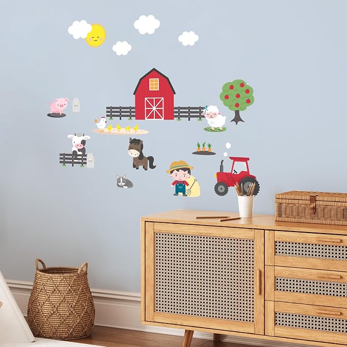 Removable Wall Decals for Kids Room – Peel and Stick Wall Stickers for Girls & Boys Bedroom, Playroom & Nursery – Easy to Apply Wall Decor - Farm Stickers for Kids