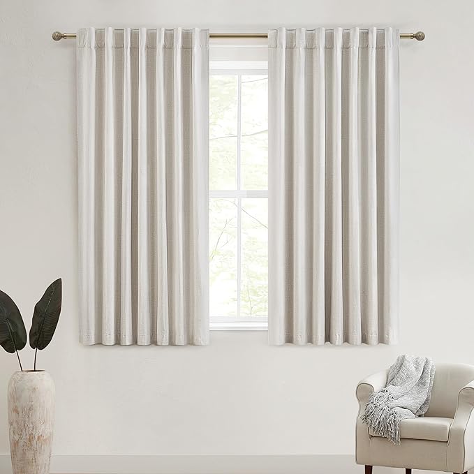 QJmydeco Black Out Curtains 54 Inch Long,Elegant Short Summer Curtains for Living Room Thermal Insulated Linen Cafe Drapes for 52-56 Inch Bay Window (2 Panels, 50 inches Wide by 54 inches)Cream Ivory