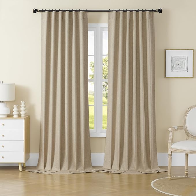 DUALIFE 100% Blackout Curtains 120 Inches Long 10 ft Tall,Extra Long Curtains Linen Textured Thermal Insulated Curtains & Drapes for Bedroom,Living Room - Taupe W50x L120