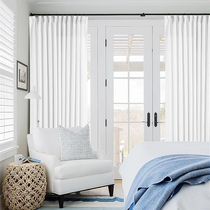 TWODRAPES Extra Wide 102 Inch Long Curtains 70 Inch Width Pinch Pleat Linen Curtains for Living Room BedroomLight Filtering Privacy Pleated Hooks Rings Back Tab for Sliding Door White 1 Panel