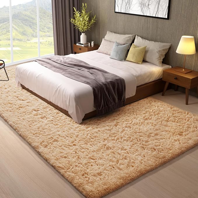 Ophanie 8x10 Beige Area Rugs for Living Room,Large Shag Bedroom Carpet,Big Indoor Thick Soft Shaggy Nursery Rug,Fluffy Carpets for Boy and Girls Room Dorm Decor Aesthetic with Over 99 pcs Pile fibers