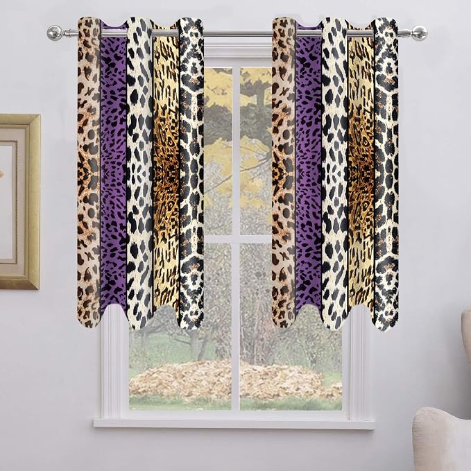 Wild Animal Print Curtain, Room Darkening Thermal Insulated Blackout Leopard Boa Window Drapes with Grommets for Living, Dining, Bedroom, Purple Leopard Print, 52"x 60", 2 Panels