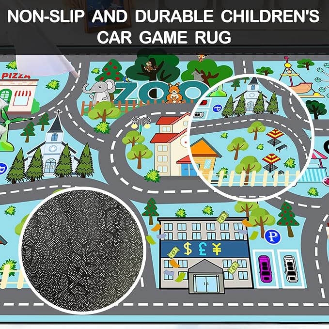 Car Rug Play Mat 5x7 Feet - Road Rug for Kids Boys Room, Fun Race Track Traffic Road Carpet for Boys Playmat Educational Learn, Car Carpet for Kids Room Decor Playmat Bedroom Playroom